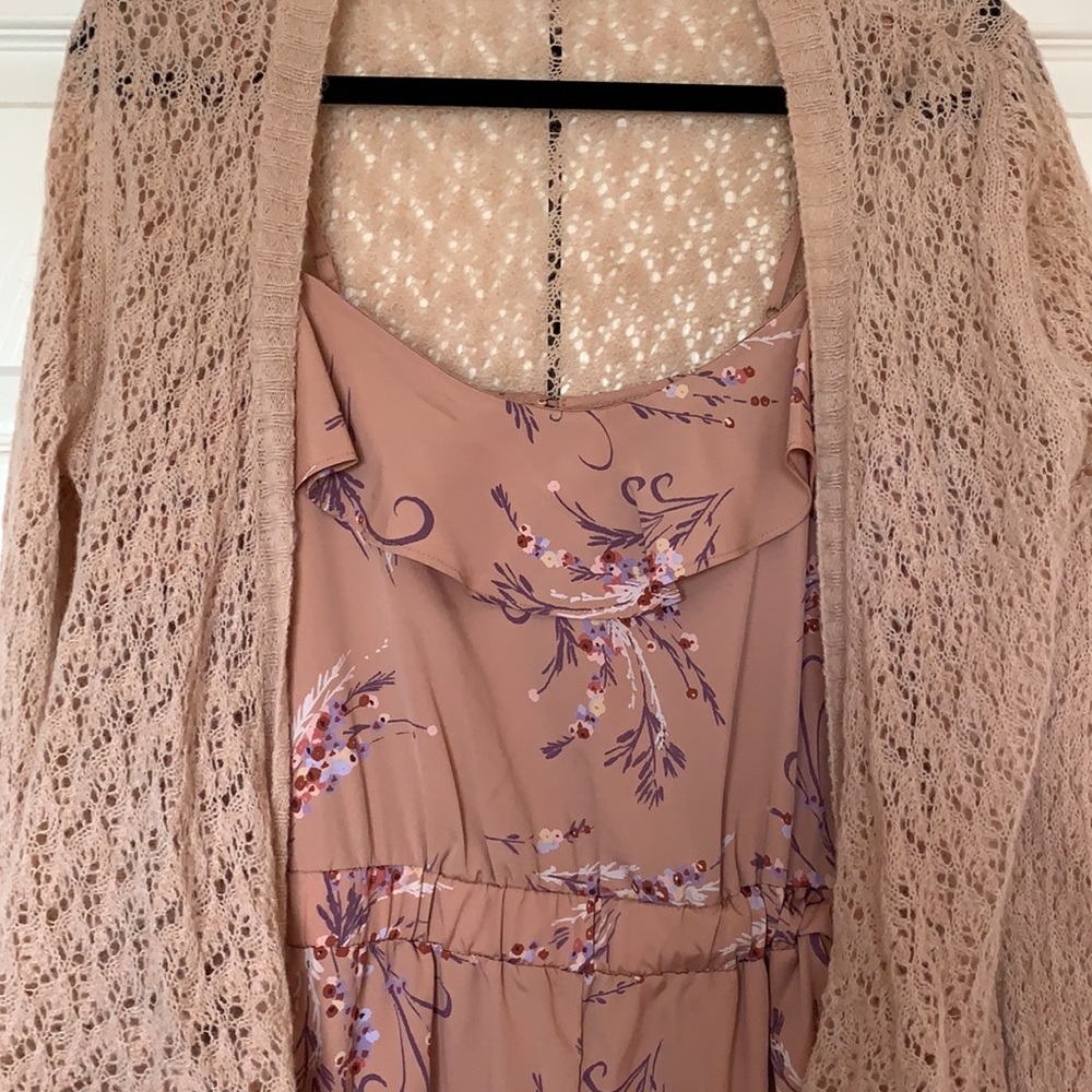 Lauren Conrad Spring Floral Spaghetti strap Romper with Tie-around Sweater.